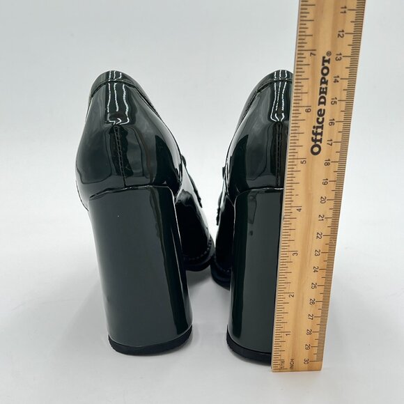 FOWT Dark Green High Block Heels Loafers for Women Square Toe Pumps Walking Shoe - Picture 5 of 7